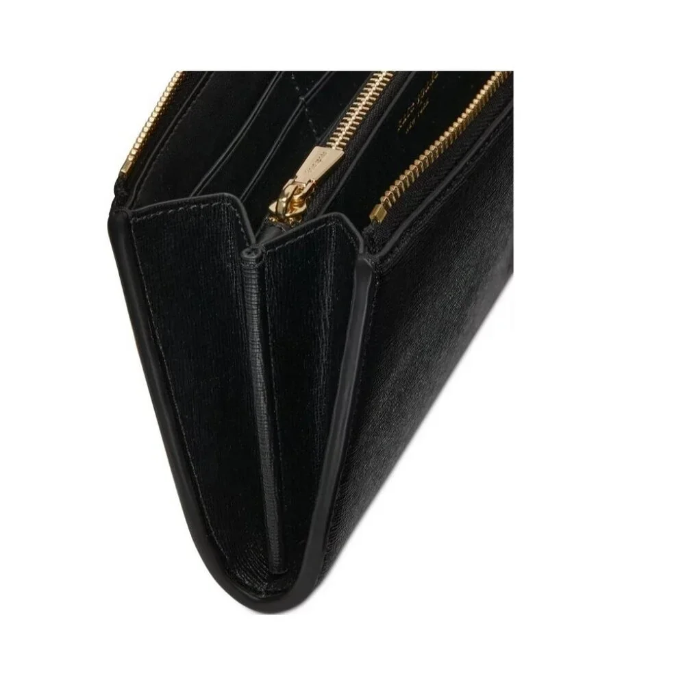KATE SPADE NY Devin glitter edge leather women's zip around large wallet - Black